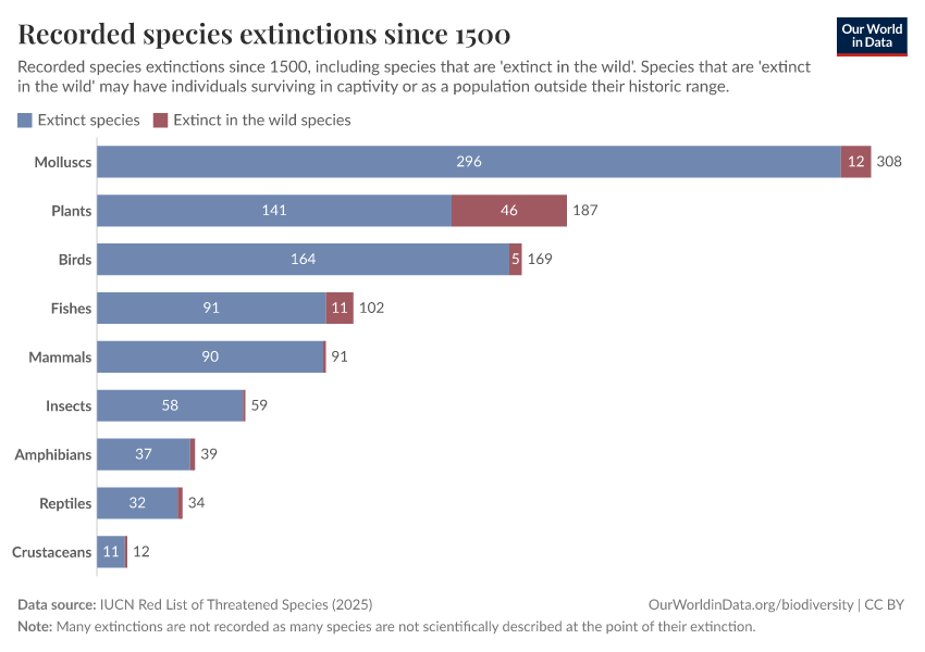 Recorded species extinctions since 1500
